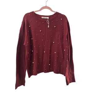MEKIMI Pearl-Embellished Sweater SIZE LARGE EU 42 Soft Knit Luxe "It Girl" 3D
